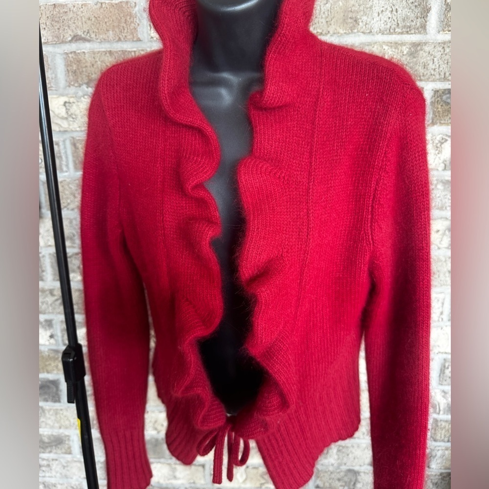 Marina Luna Red Ruffled Cardigan Size Small - Picture 3 of 11